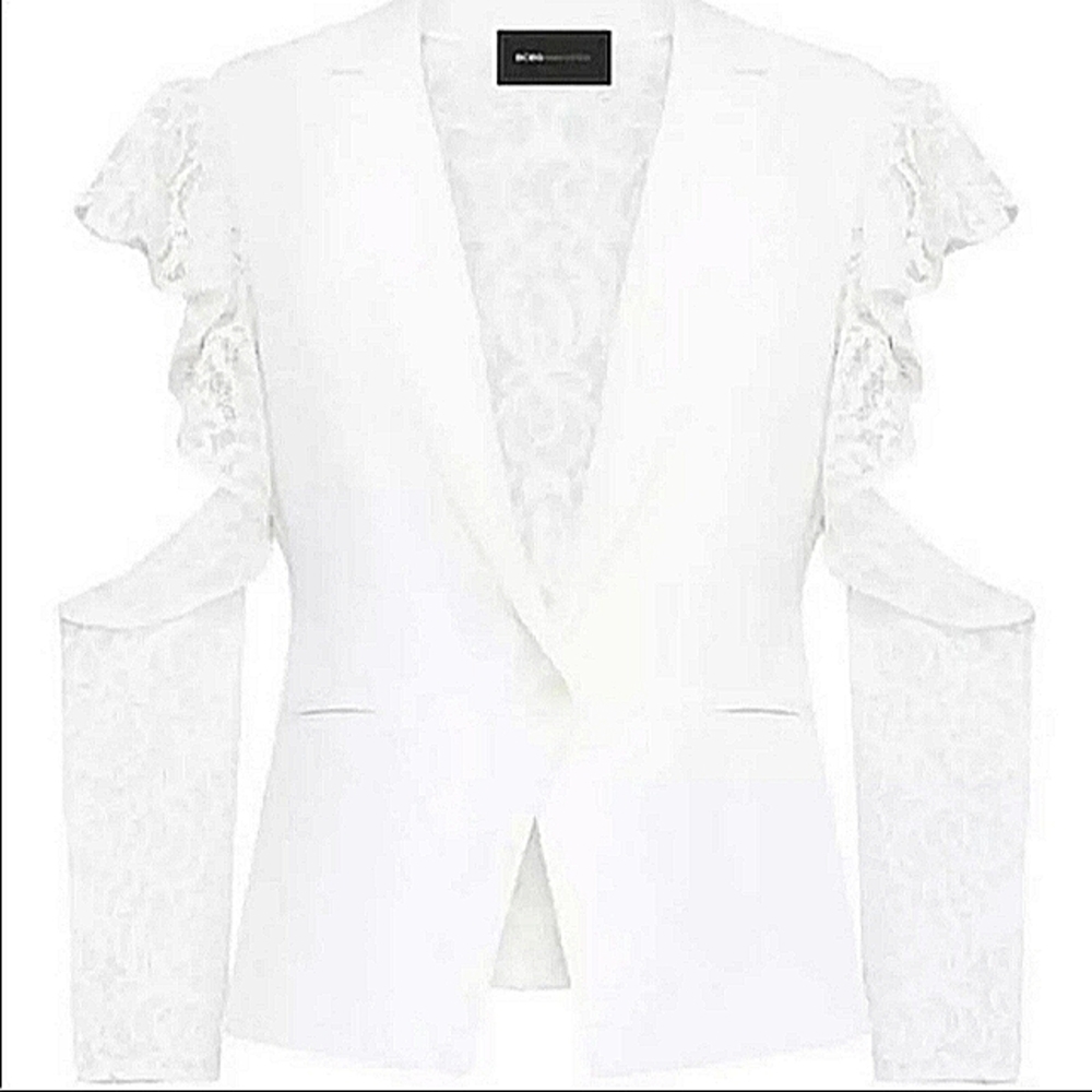 BCBG MAXAZRIA WHITE LACE COLD SHOULDER BLAZER NWT Size XS